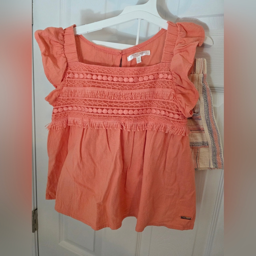 Coral Ruffle Sleeve Short Set